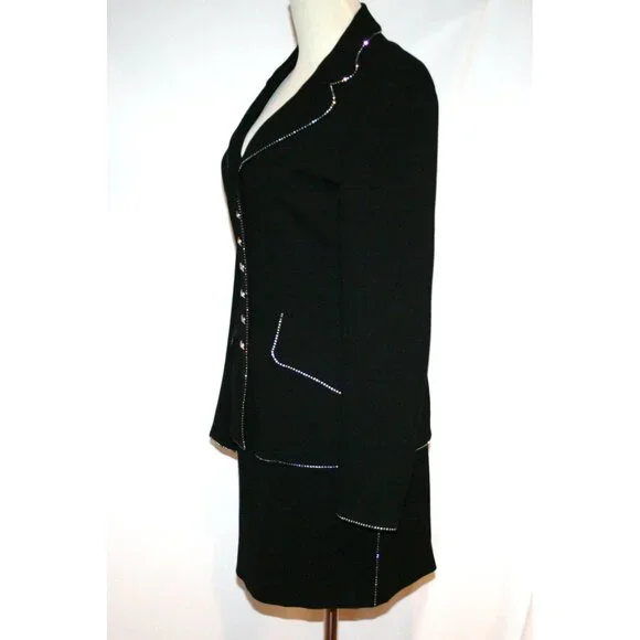 ESCADA Black Wool Crystal Trim 3 pc Evening Suit Jacket Skirt Top 34 US 4